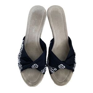 Coldwater Creek ~ Black Fabric w/ White Embroidery ~Slip On ~ Espadrilles